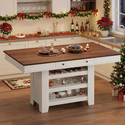 Table de salle à manger à hauteur de comptoir pour 4 à 6 personnes, table de cuisine haute de hauteur bar en bois avec support à vin profond et 2 tiroirs et tablettes, grande surface de table épaisse pour la cuisine, bar, robuste