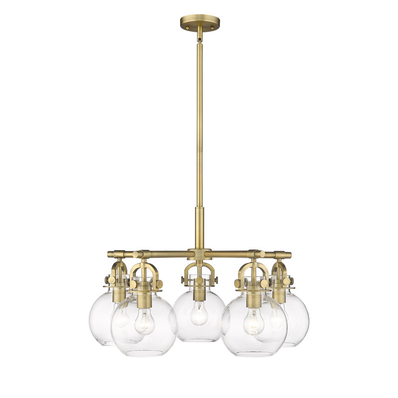 Lustre suspendu 5 lumières Ziyi, Laiton brossé, Transparent
