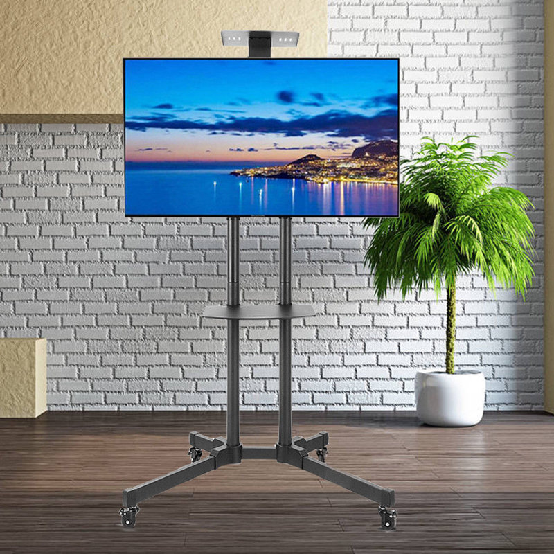 Aivils Black Adjustability Multi Screen Floor Stand Mount for Greater Than 50" with Shelving, Holds up to 50 kg.