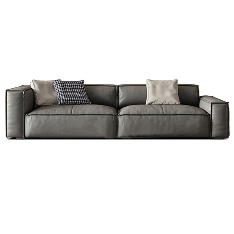 Gray Genuine Leather Modular Sofa cushion couch, Gray, 25.59" H x 110.24" W x 37.8" D