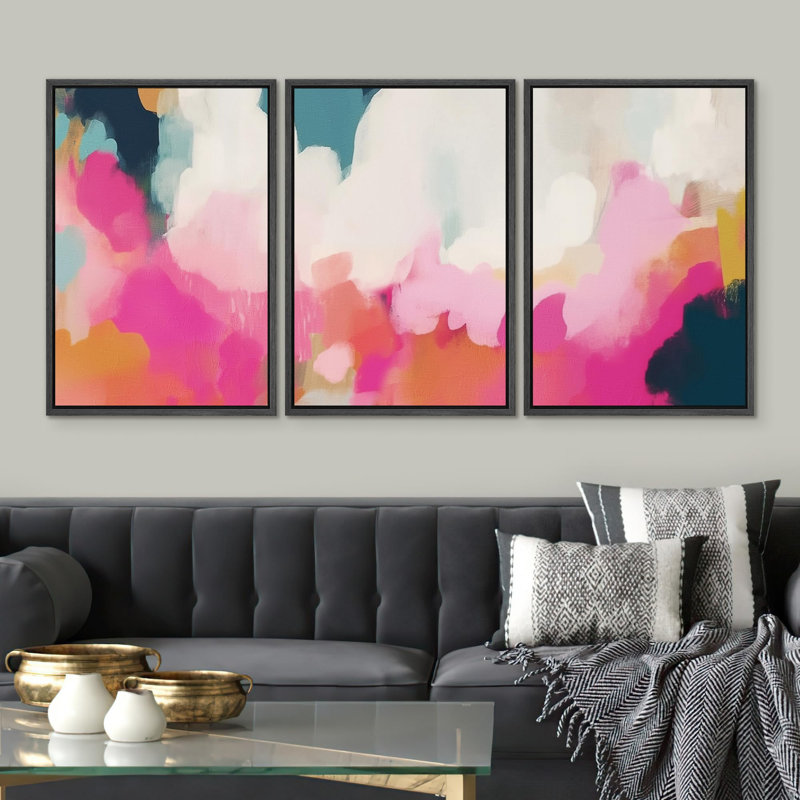 Color Blocks " Vibrant Abstract Contemporary Colour Illustration Modern Colourful Ultra " 3 - Pieces, Noir