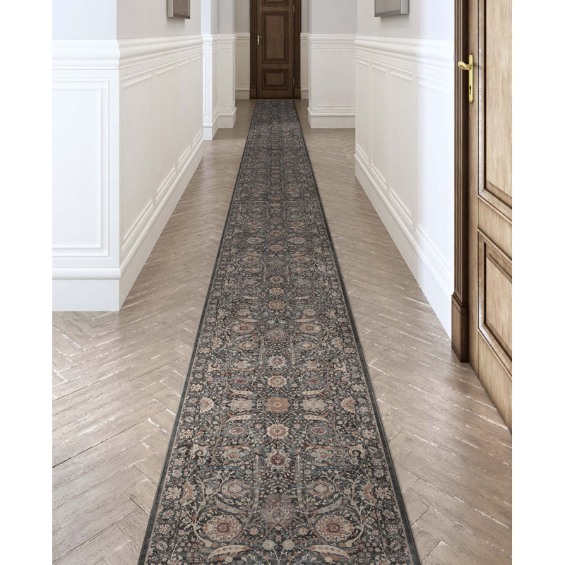  Tapis à motif floral oriental Asha, Tapis de couloir 2 pi 7 po x 24 pi 9 po