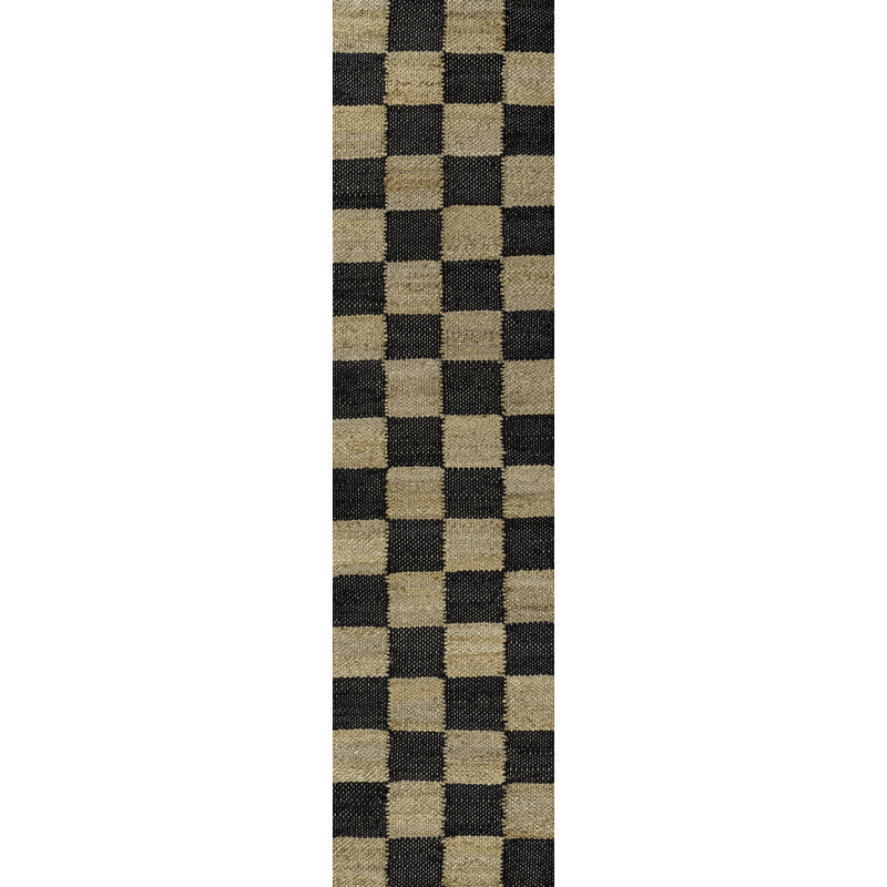 Nigel Modern Farmhouse Woven Jute Checkerboard Natural/Black Rug, Tapis de couloir 2 pi x 8 pi