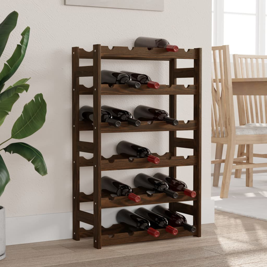 B&Q -  Wine Rack For 30 Bottles Brown Solid Wood Pine - Image 2