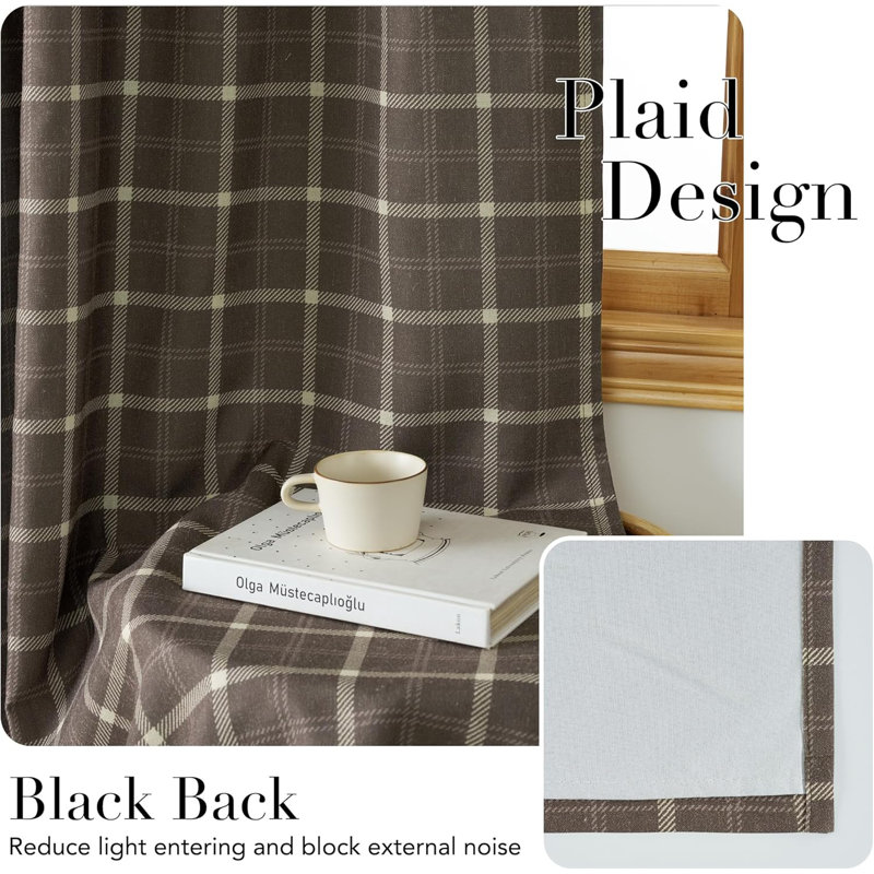 NICETOWN 2 Panels 100% Linen Blackout Plaid Curtains for Bedroom Living Room, Rustic Gingham Windowpane Drapes Thermal Insulated Privacy Rod Pocket Back Tab
