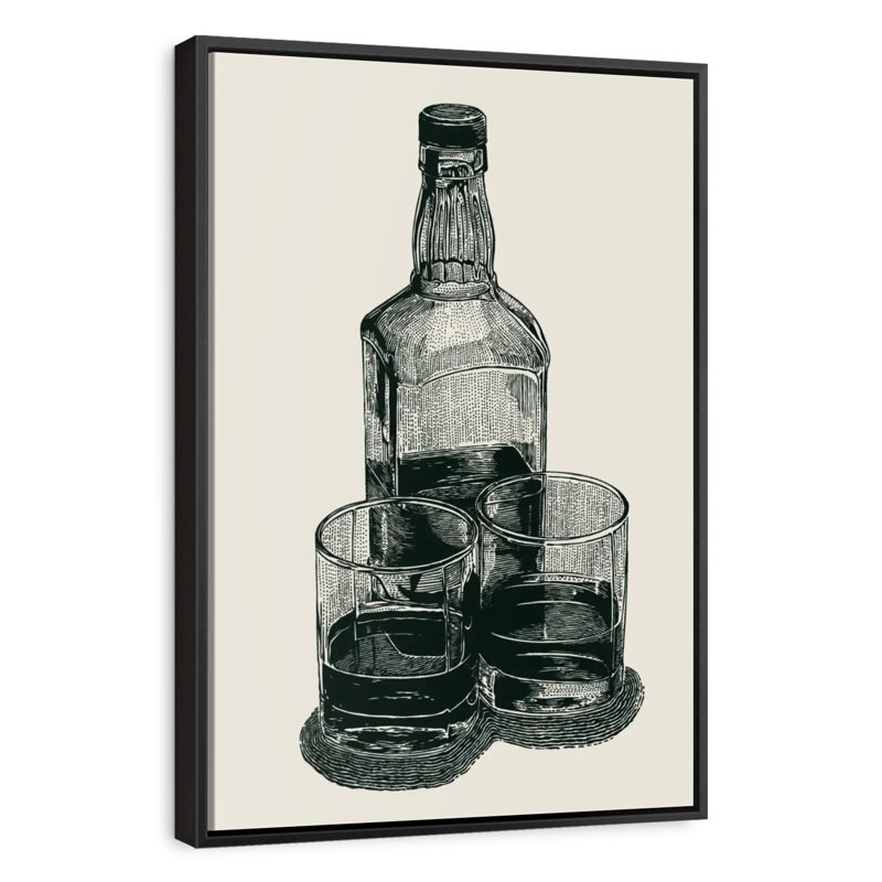 Verres à whisky rétro, 13 po x 19 po, Cadre flottant noir