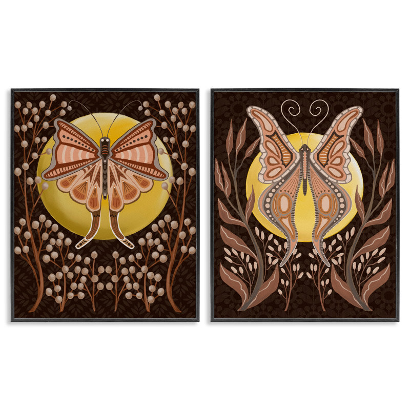  «Moth & Moons in Nature», ensemble de 2 estampes numériques par Regina Moore, H 14 po x l 11 po, Giclée encadrée noir minuit