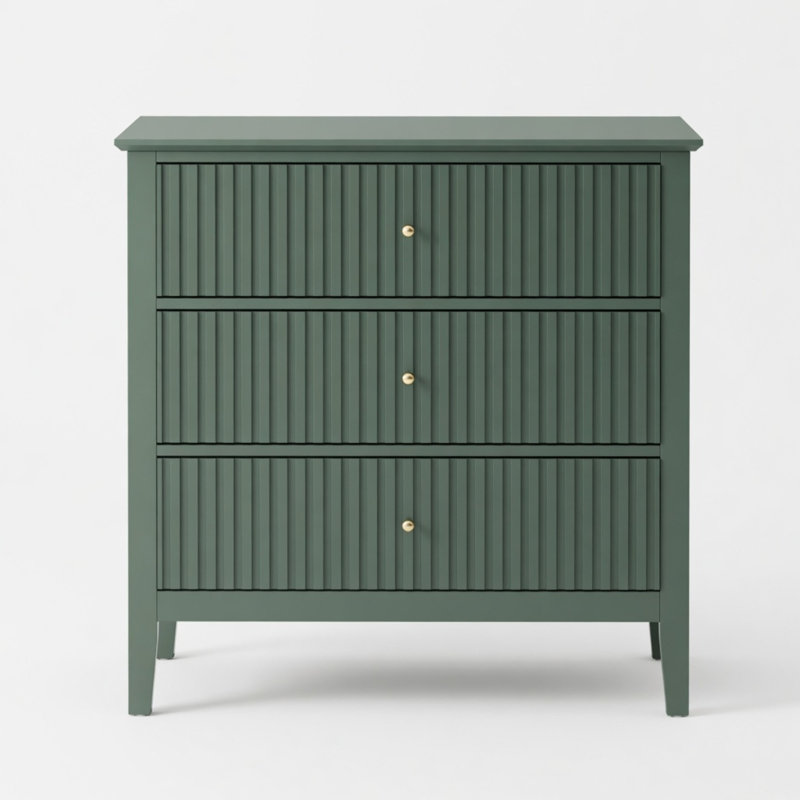 Grande table de bout moderne de 32 po à 3 tiroirs, table de chevet cannelée verte, Green