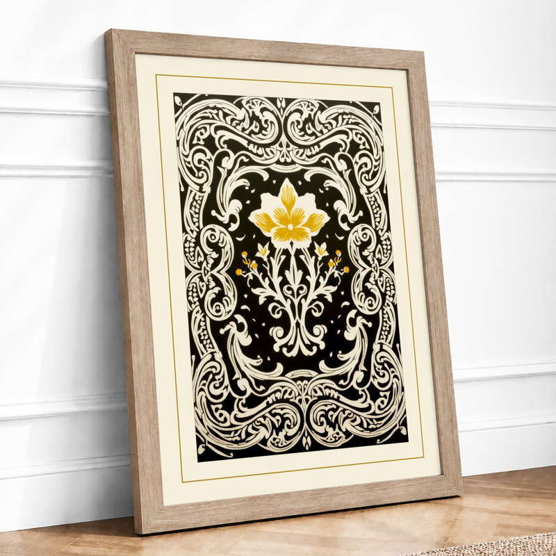 Ornamental Medallion Bloom Botanical - Framed Print, A3 - 42.0 x 29.7 cm, Oak