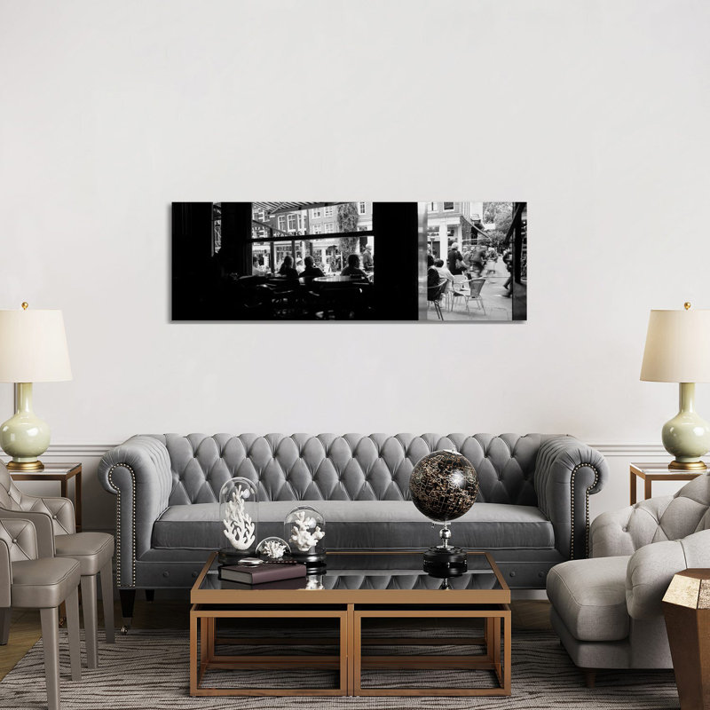 View From A Café In B And W - Wrapped Canvas Panoramic Print, 152.4 cm H x 50.8 cm W x 3.175 cm D