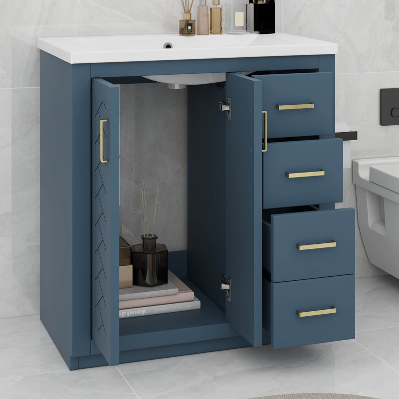 Ensemble de meuble-lavabo autoportant 36 po avec 2 portes et 3 tiroirs 36 po, Bleu, H 33,7 po x l 18,3 po x P 36 po
