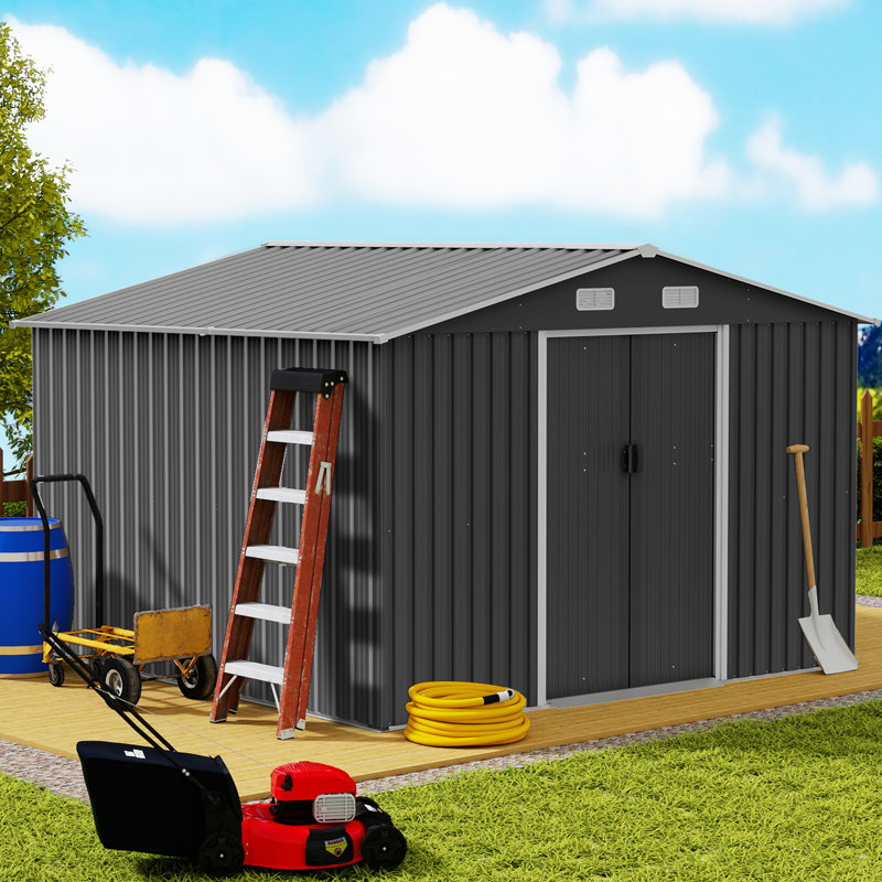 Remise de rangement extérieure avec fondation en métal et portes verrouillables, remise de jardin durable pour la cour, le patio et la pelouse