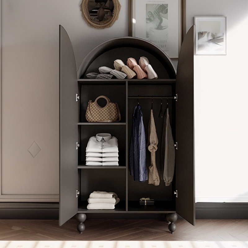 Armoire moderne en bois à double porte arquée, Noir / brun