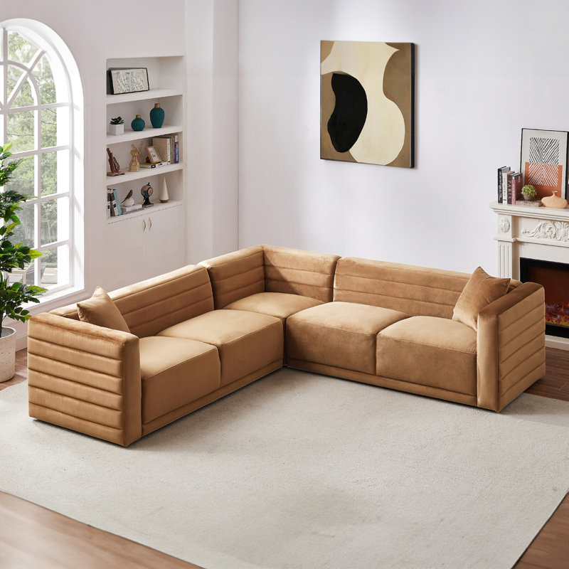 Brihanna 4 - Piece Upholstered Sectional, Cognac Velvet
