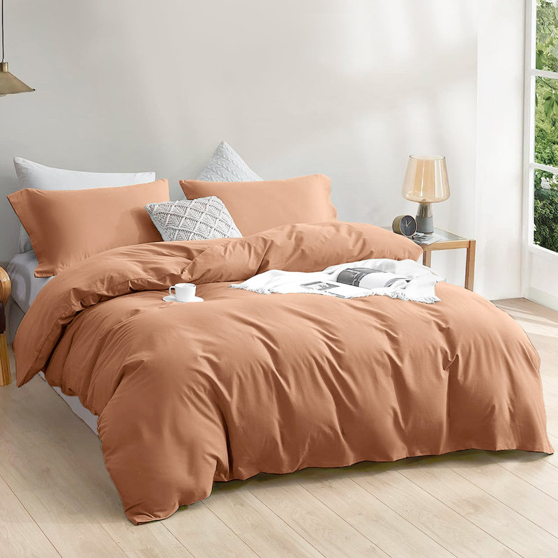 Luxury 4-Piece Microfiber Duvet Cover Complete Set, Single Duvet Cover + 2 Additional Pieces, Peach