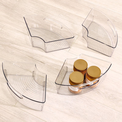 Plastic Lazy Susan Cabinet Storage Bin, 1/4 Wedge Container, 12.56" x 7.33" x 4.05", Set of 4, Clear