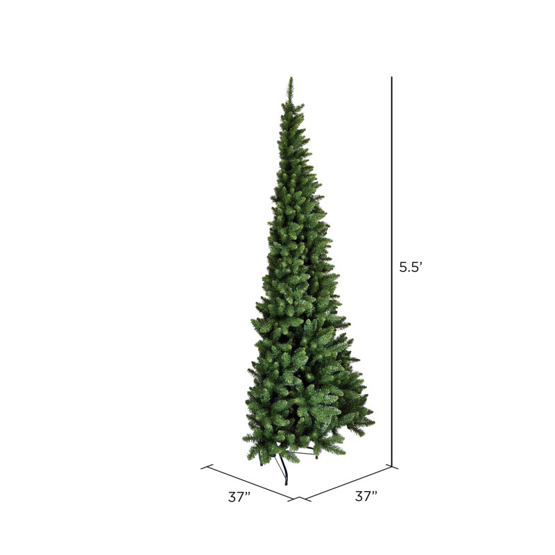 Vickerman 5.5' X 37" Chapel Pine Artificial Christmas Half Tree With 619 Pvc Tips, Hinged Branches And Folding Metal Stand