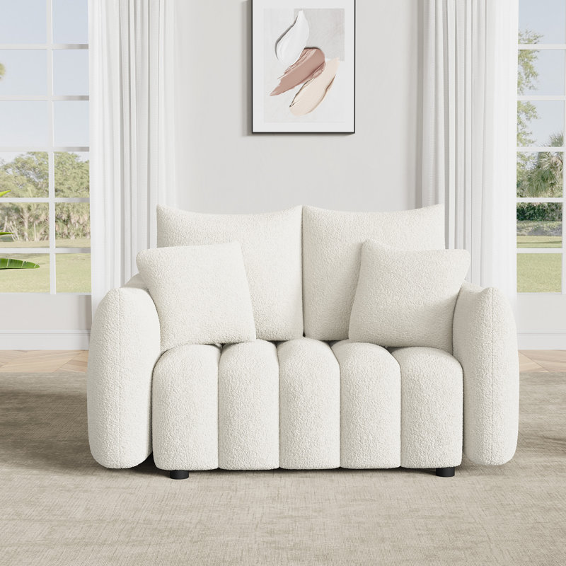 Causeuse rembourrée en tissu 58 po, Blanc beige