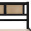 Lit plateforme double en bois avec tête de lit et tables de chevet en rotin naturel-800513684-800513687