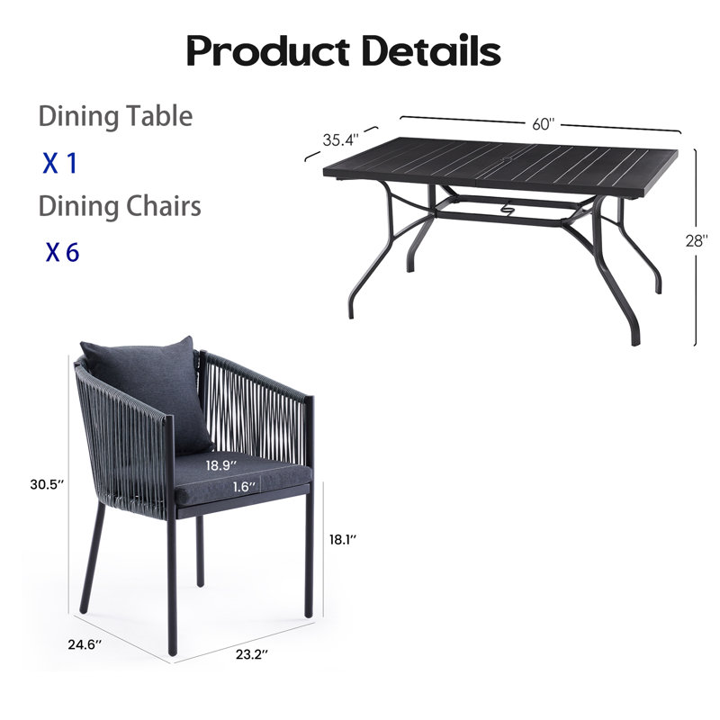 Ensemble repas pour 6 personnes, Coussin gris / cadre noir