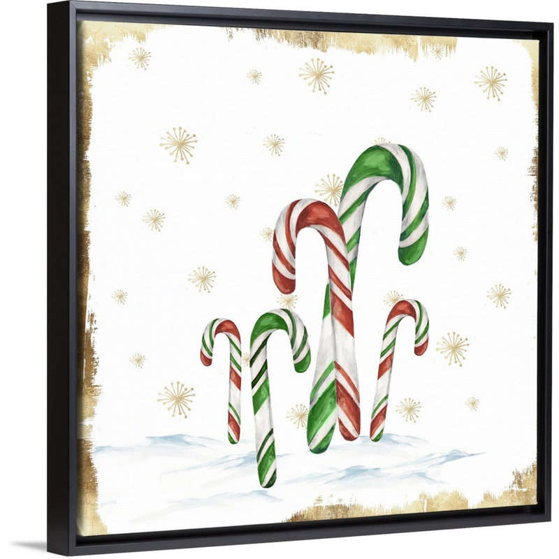 « Snowy Candycanes I », reproduction d’art sur toile, 38" H x 38" W x 1.75" D, Cadre noir