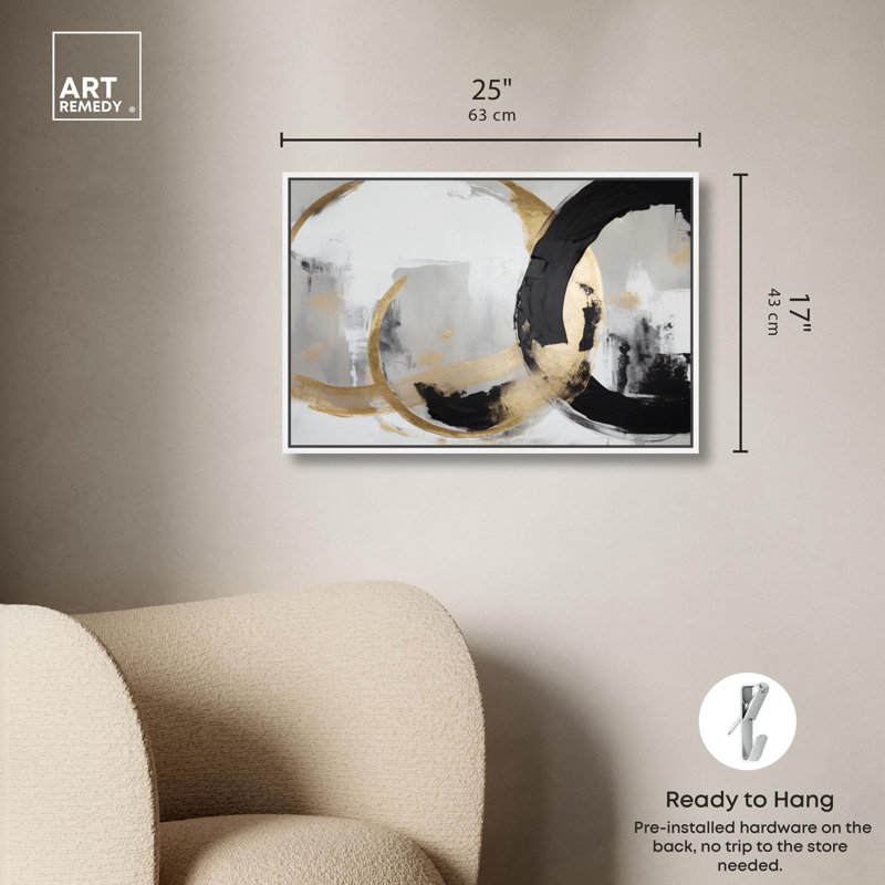 Art abstrait noir et blanc sur toile, "Autre dimension" par Art Remedy, H 17 po x l 25 po, Cadre noir