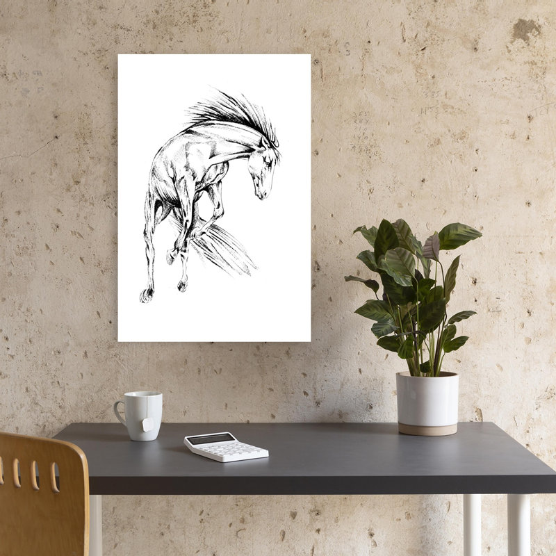 Affiche murale contemporaine représentant un cheval sauvage dynamique et énergique, H 18 po x l 12 po
