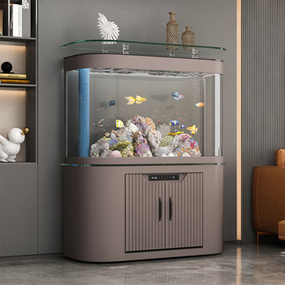 39.37"Large Gray Smart Glass Aquarium with Bottom Filtration Cabinet