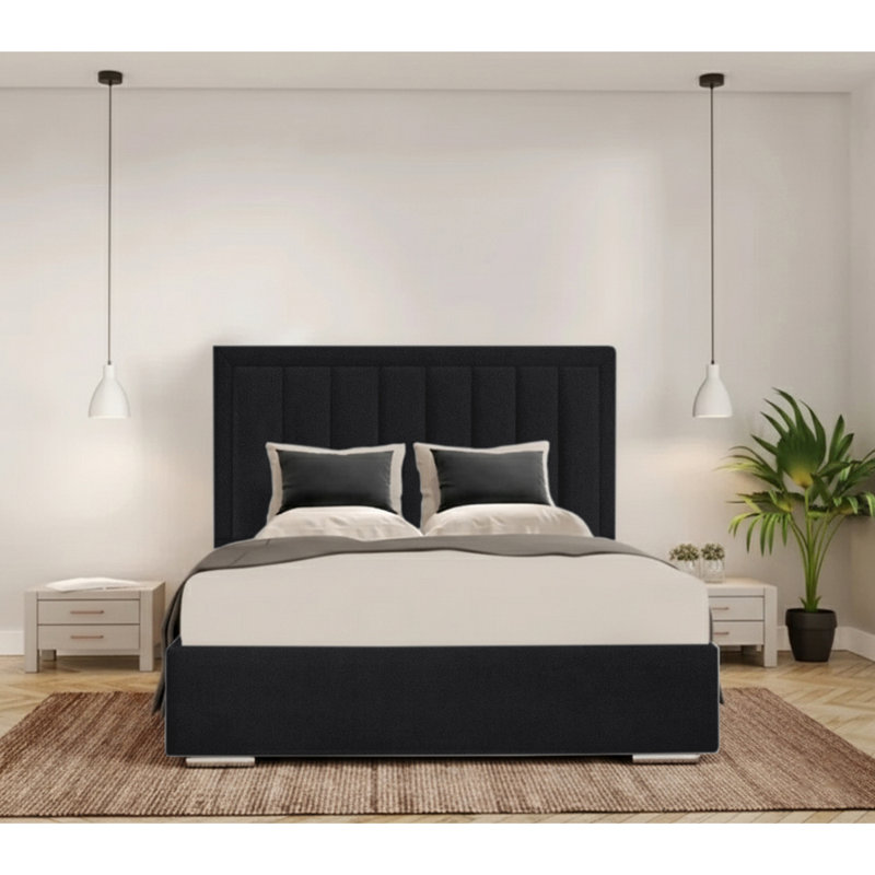 Cenka Upholstered Velvet Bed, Single (3'), Black