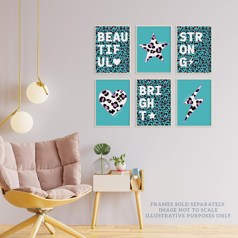Leopard Pattern Bold Shapes - 6 Piece No Frame Print Set, 29.7cm H x 21cm W x 0.4cm D, Multicoloured Turquoise