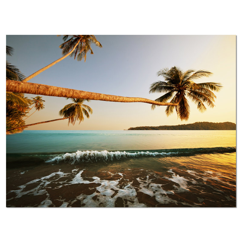 Large Coastal Sunset Canvas Print with Coconut Palms, 40" x 20"