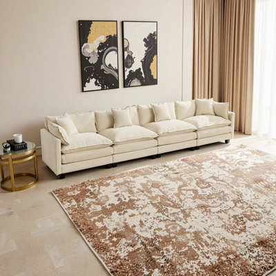 Cloud Sofa 4 Seats - Modern Beige Chenille Sectional Couch with Double-Layer Cushions, Perfect for Living Room & Bedroom