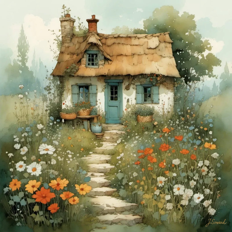 Whimsical Cottage Garden – Wrapped Canvas Wall Art, 20'' H x 20'' W