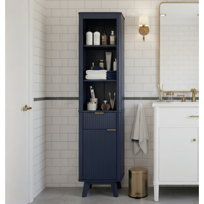 Armoire de rangement de 68 po de hauteur avec étagères réglables et un tiroir et une porte, armoire de rangement pour salle de bain, salon, entrée et cuisine, bleu
