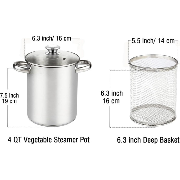 Cook N Home 4 Quart 3-Piece Vegetable Asparagus Steamer Pot Stainless Steel
