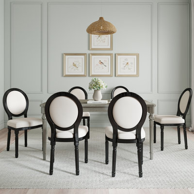 Mid Century Dining Table Set, Rectangular Dining Table With Solid Wood Legs And Upholstered King Louis Back Dining Chairs For Kitchen/Dining Room
