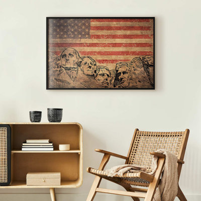 Framed Poster - Statue and flag on wooden background