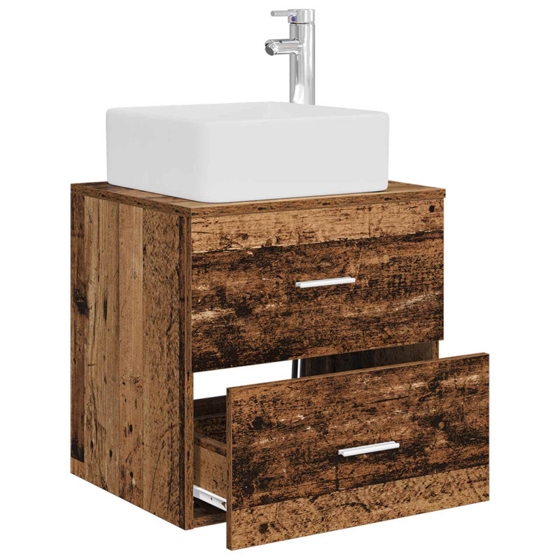Single Bathroom Vanity with Ceramic Basin, Old Wood