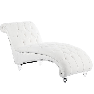 Armless Chaise Lounge In White, Boasting Wide Stable Seating, High Sponge Filling & High Rebound Rate, Deep Drawing Technique, Ornamented With Bubble Nails, Three Fabrics Options - Velvet, Velvet Pu,