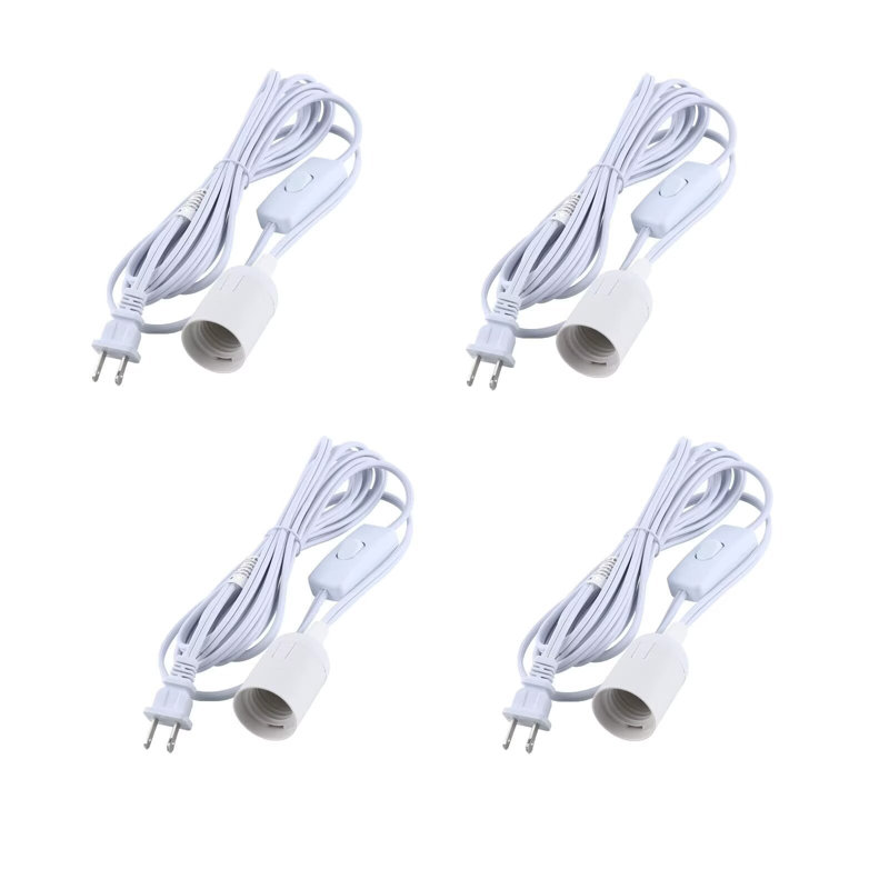 Simple Deluxe 4 Pack 12 Feet Extension Hanging Lantern Pendant Light Cord with E26 Socket, Featuring an On/Off Switch (Bulb Not Included), White