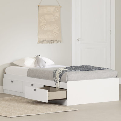 Twin Size L Shape Platform Bed Frame With Trundle, Rawers And Built-In Table