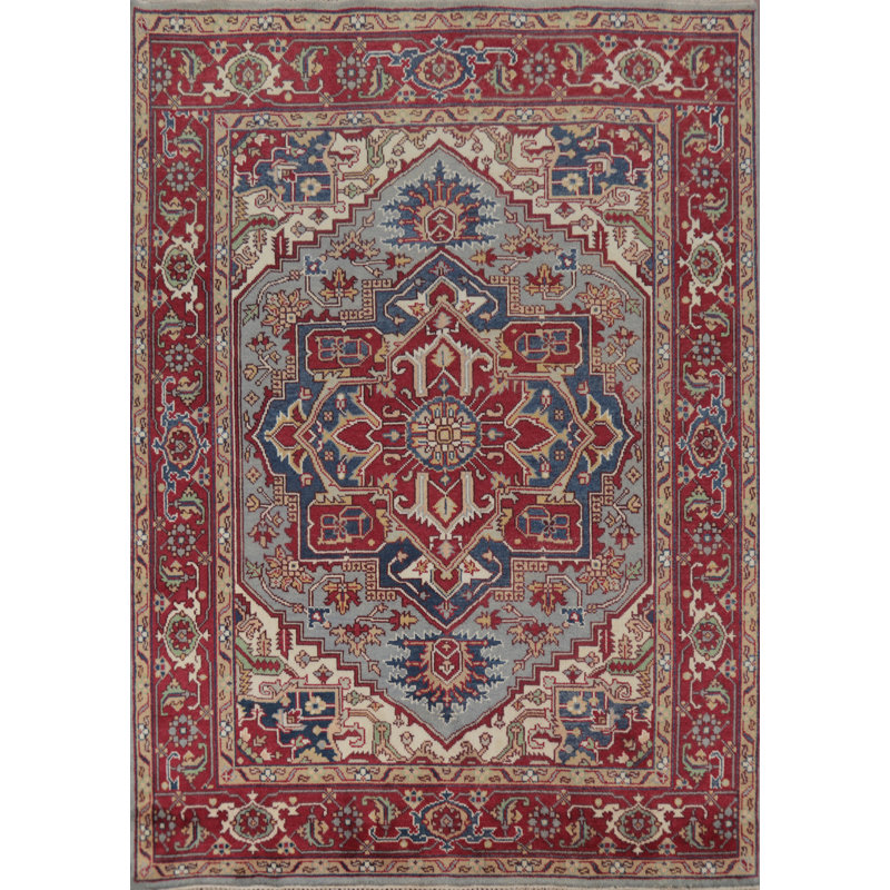 Tapis traditionnel indien à motif géométrique 8 x 10