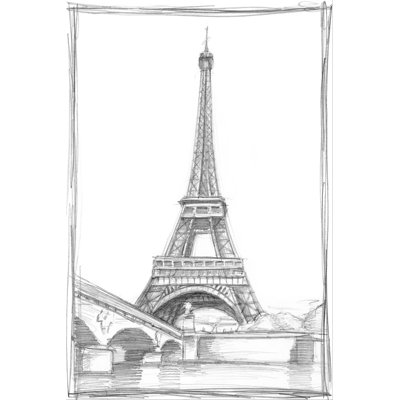 Eiffel Tower from the Seine by Ethan Harper - Wrapped Canvas Drawing