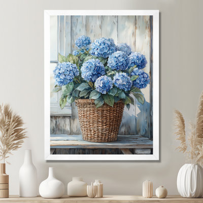 Hortensias dans un panier de ferme I - Art mural floral salon