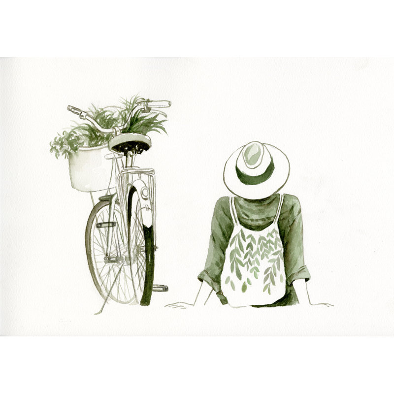 «Watercolor Spring Bike And Man», reproduction sur toile tendue, H 24 po x l 36 po