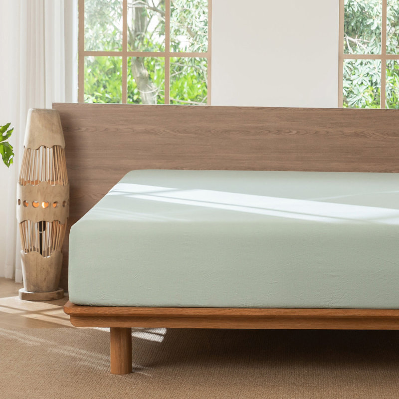 Drap-housse MooMee 100% coton lavé extra profond, Grand lit , Vert sauge