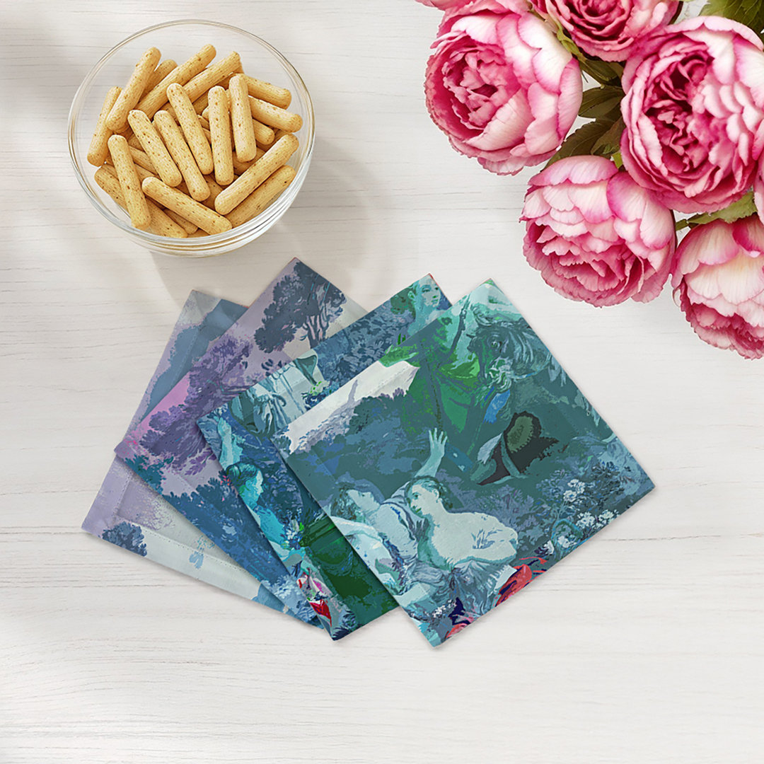 Cyprus Picnic Cyan Cotton Sateen Cocktail Napkins (Set of 4) Nicolette Mayer