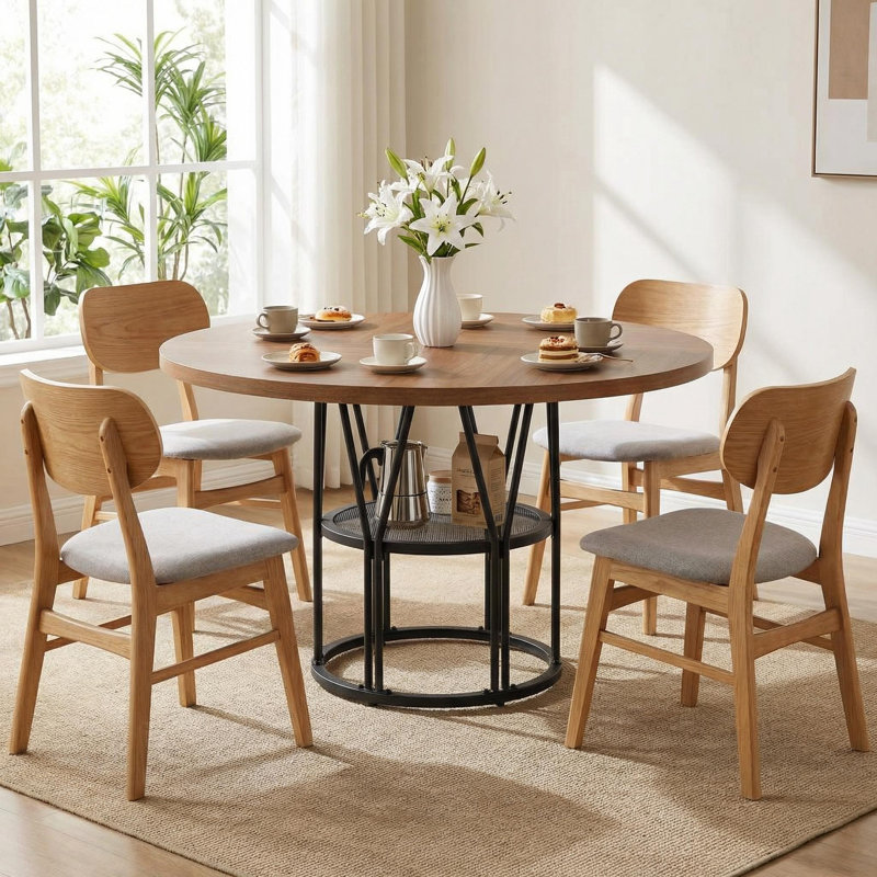 Round Metal Base Dining Table, Brown