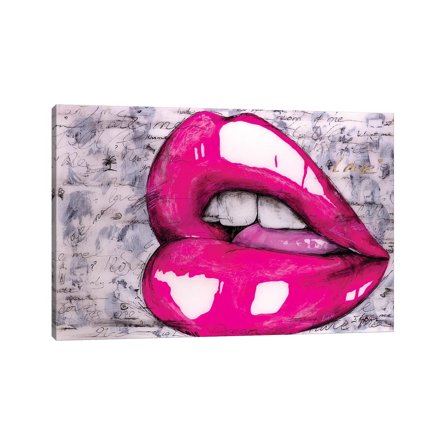 Louis Vuitton Dripping Lips White Can - Canvas Print