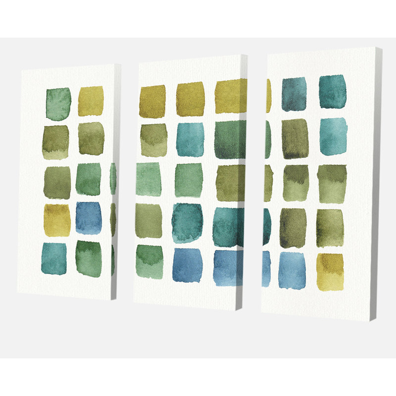 «Geometric Maze of Blue and Green», peinture à multiples images sur toile, H 32 po x l 48 po x P 1 po